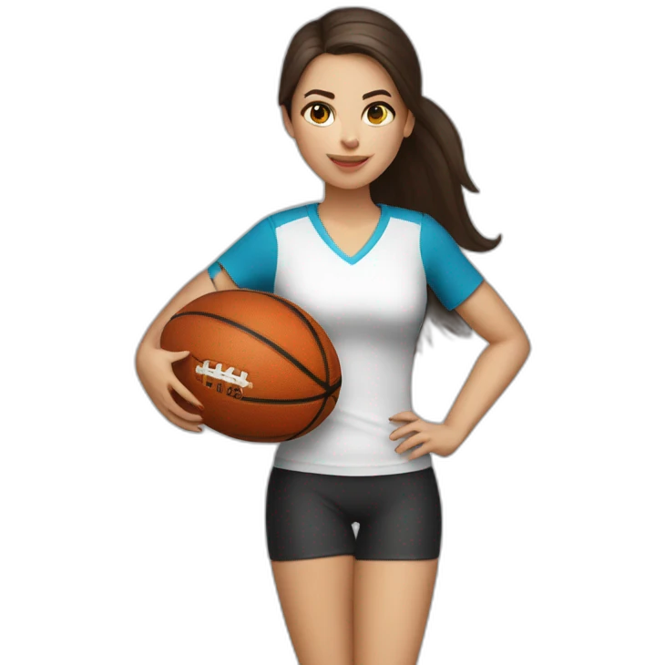 White skin brunette female playing football with basket ball emoji