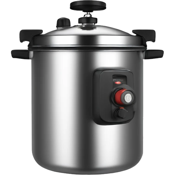 Stainless steel pressure pot, with black gights, 3 clamps on the cover,  on the knob emoji