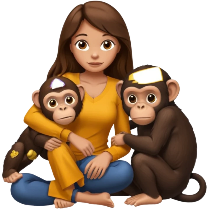 un chiomapnze salvaje sentado en el suelo al lado de una mujer emoji