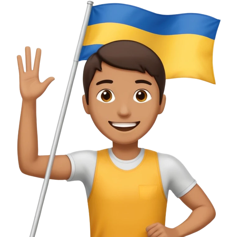 happy runner waving a flag that says 'emojiland’ emoji