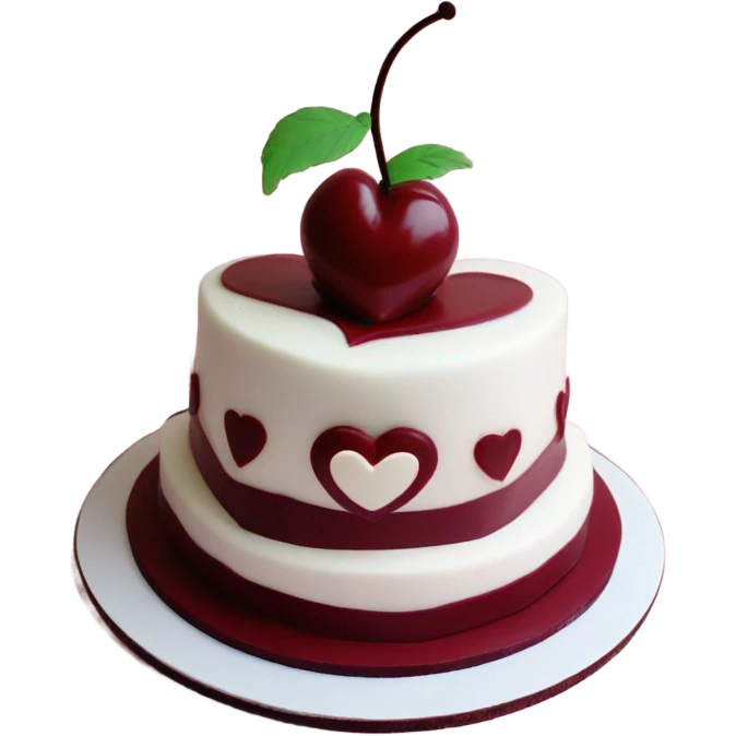 Cherry vintage trendy burgundy and white heart shaped cake 1 layer  emoji