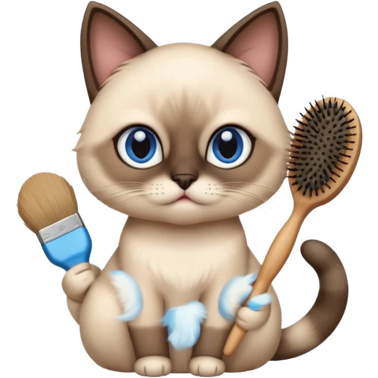 cute siamese cat, hair brush emoji