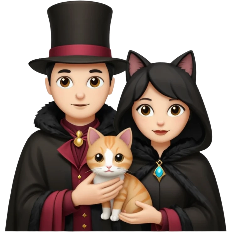 magician couple and their pet cat emoji