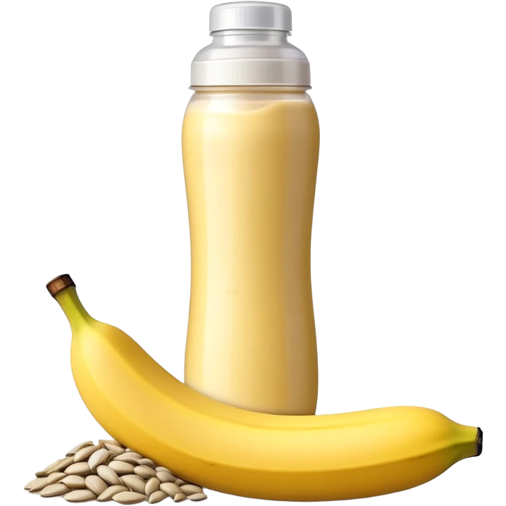 Pre-workout snack: banana with protein shake bottle and sunflower seeds emoji