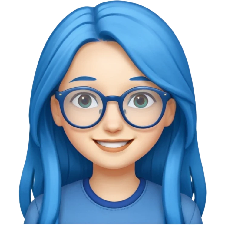 girl, long blue hair, glasses emoji