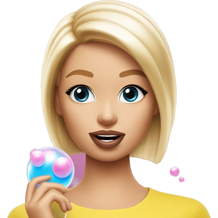 Barbie girl chewing gum and popping bubble emoji