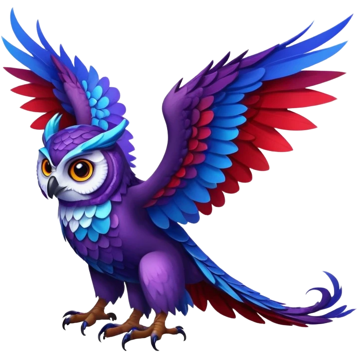 Owl dragon hybrid with wings dark purple and blue and red emoji