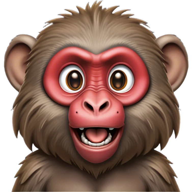 Cinematic Realistic Comical Baboon Portrait Emoji, Head tilted dramatically with an exaggeratedly amused expression, featuring a striking, ruggedly textured face with boldly expressive eyes full of playful disbelief, rendered with vivid, lifelike detail and natural earthy hues, high shine, dramatic yet playful, styled with an air of cheeky jungle mischief, soft glowing outline, capturing the essence of a spirited and over‐the‐top baboon that looks ready to chatter its way into viral fame! emoji