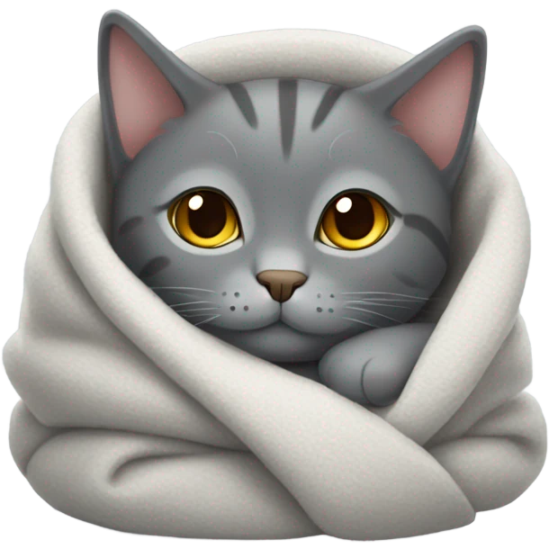 Gray cat snuggled in blanket emoji
