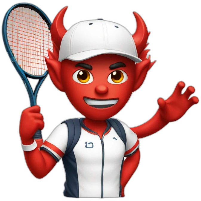 Devil in tennis outfit with white cap and tennisraquet emoji