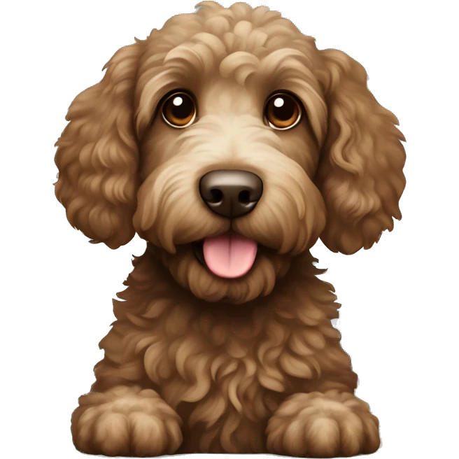 Brown labradoodle with white spots with present emoji