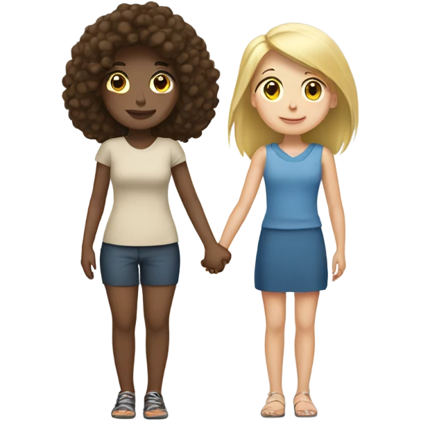 tall brunette woman and short blonde girl holding hands emoji