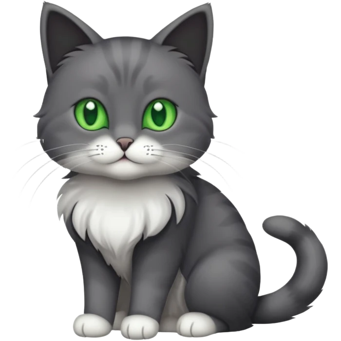 full body solid dark grey cat with green eyes, white paws and white whiskers emoji