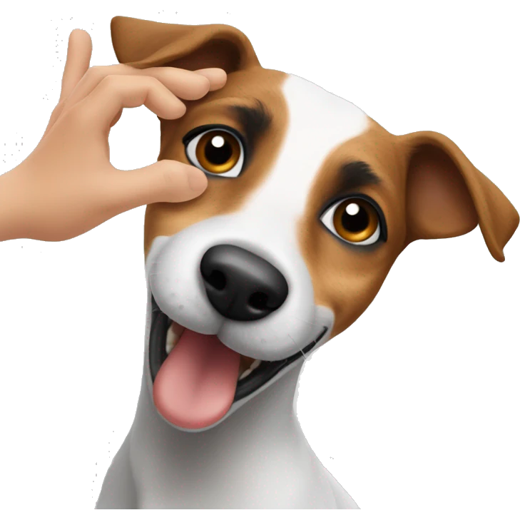 jack russel, making a "call me" phrase with his hand emoji
