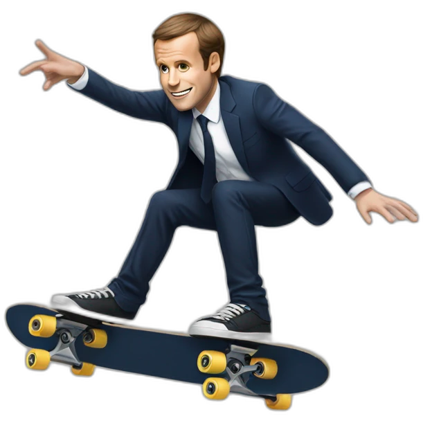 Macron doing skateboard emoji