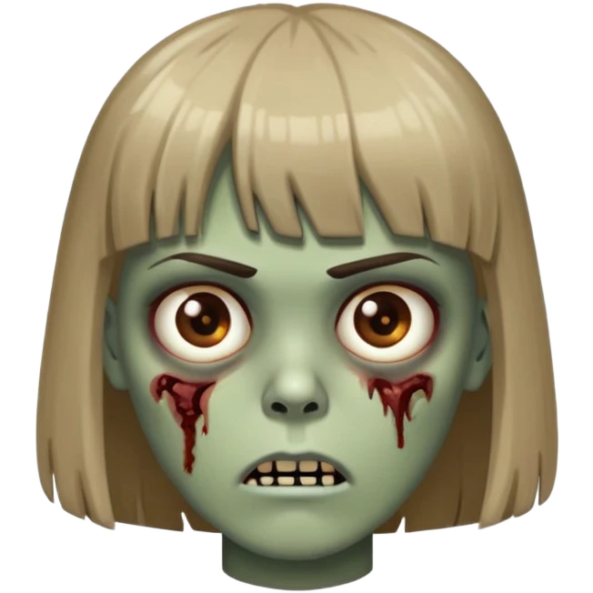 Zumbi com franjinha acima da sombrancelha e olhos castanhos  emoji