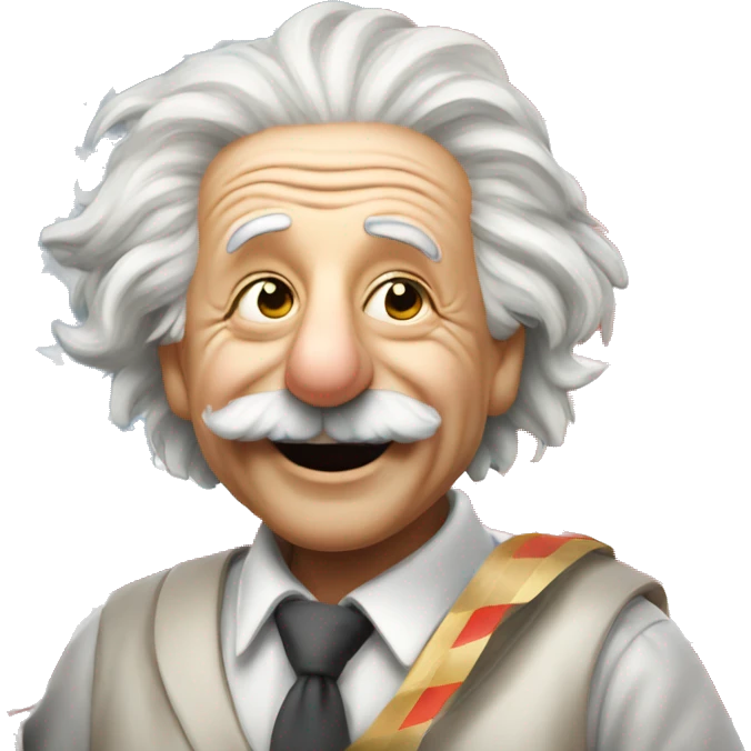 happy albert einstein holding finish flag in one hand emoji