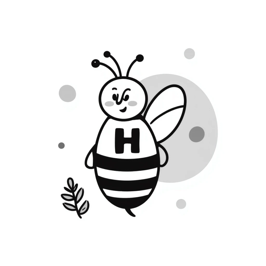 cartoonish honey bee with the letter H, playful expression emoji