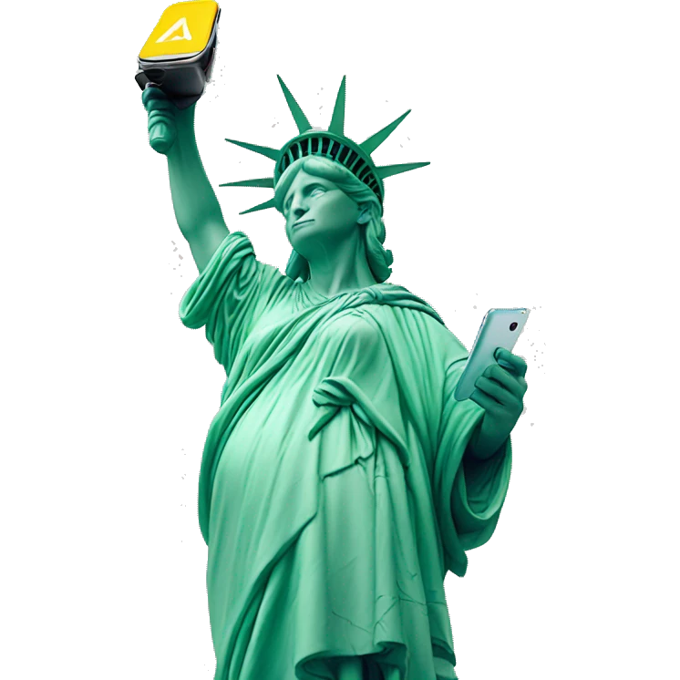 A statue of Liberty is using her phone  emoji