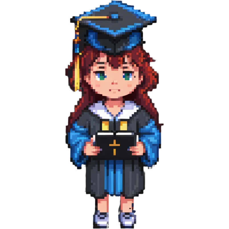 disappointed student holding a failed exam, wearing a graduation cap emoji