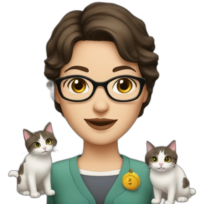 short-haired brunette librarian whit cats emoji