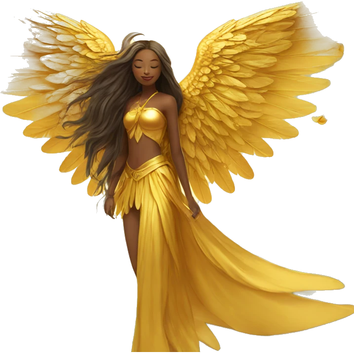 big wings, sun, gold, Beautiful, fairy, long hair emoji