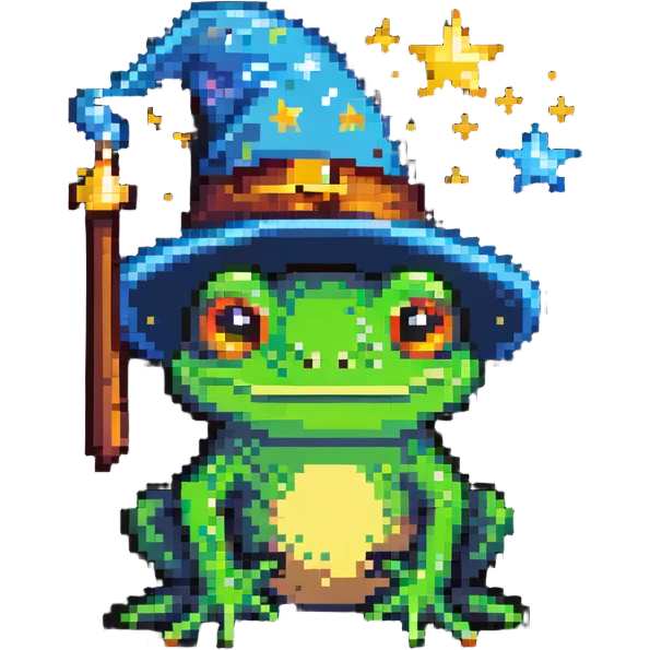 wizard frog with a starry wizard hat emoji