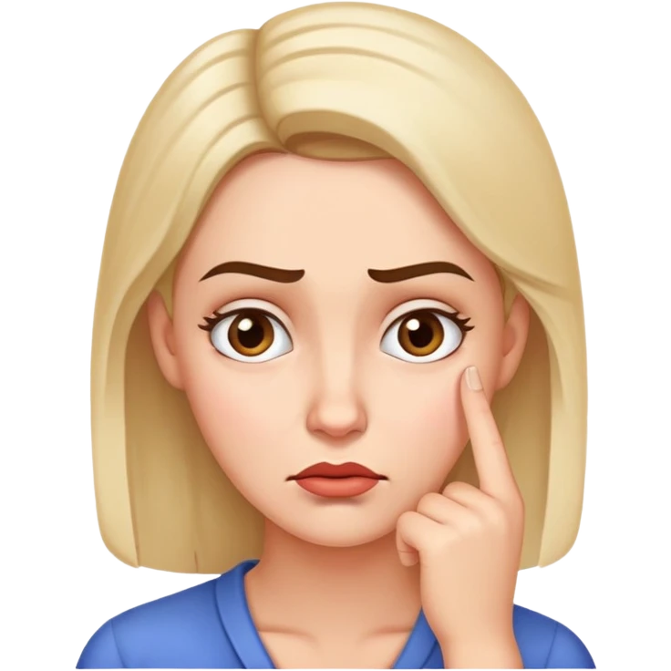 Woman with finger on chin, puzzled expression with furrowed brow emoji