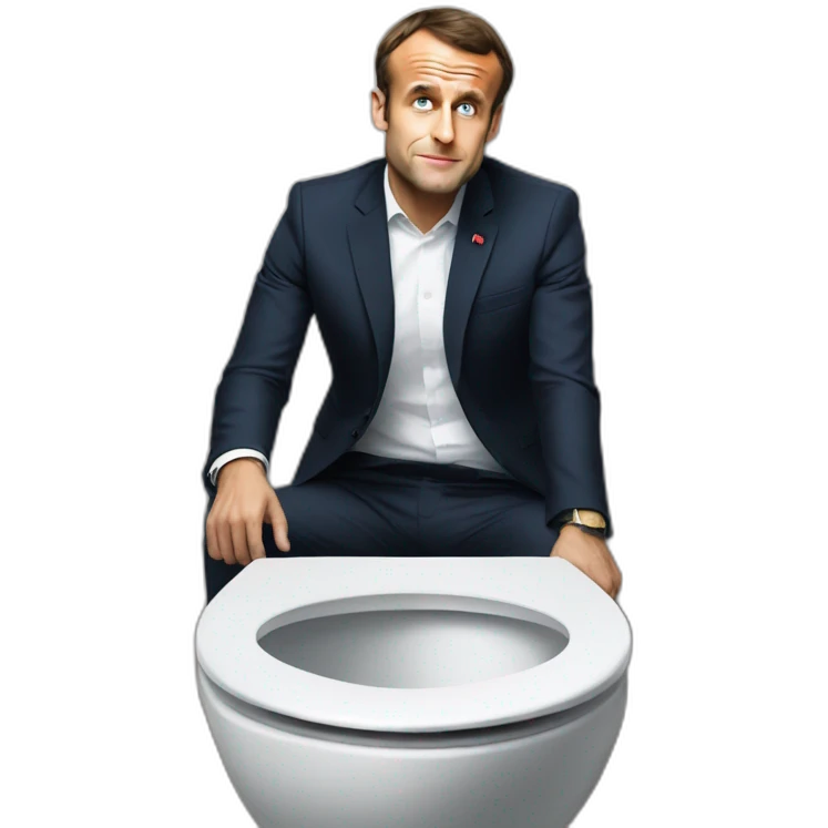 Emmanuel macron sitting on toilets having a hard time emoji