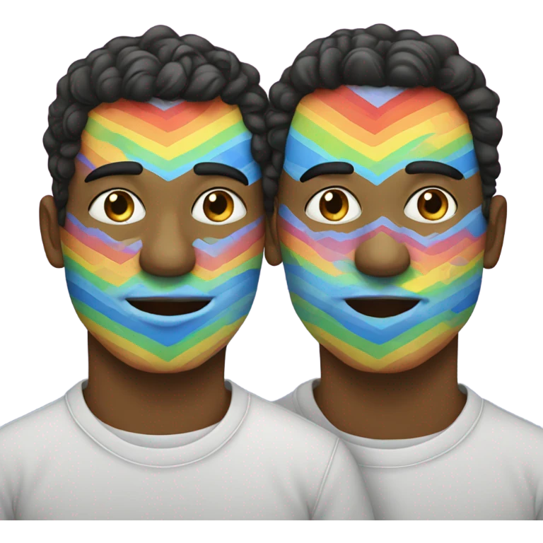 2 men with rainbow on their shirts kissing emoji