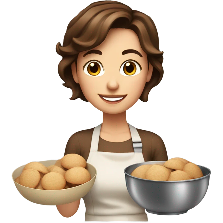 Beautiful Woman with short brown hair baking cookies emoji