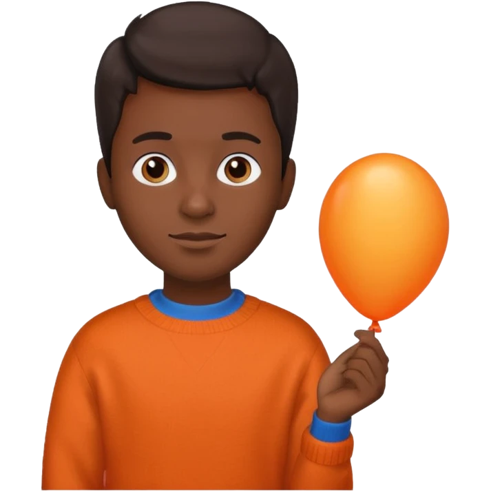 dark brown skin, orange sweater, hold blue balloon emoji
