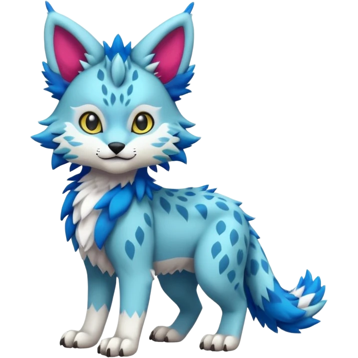 Colorful tropical kawaii cute Lynx-Trico-Sergal-Wolf-Vernid-Fakémon-Pokémon-creature (full body) emoji