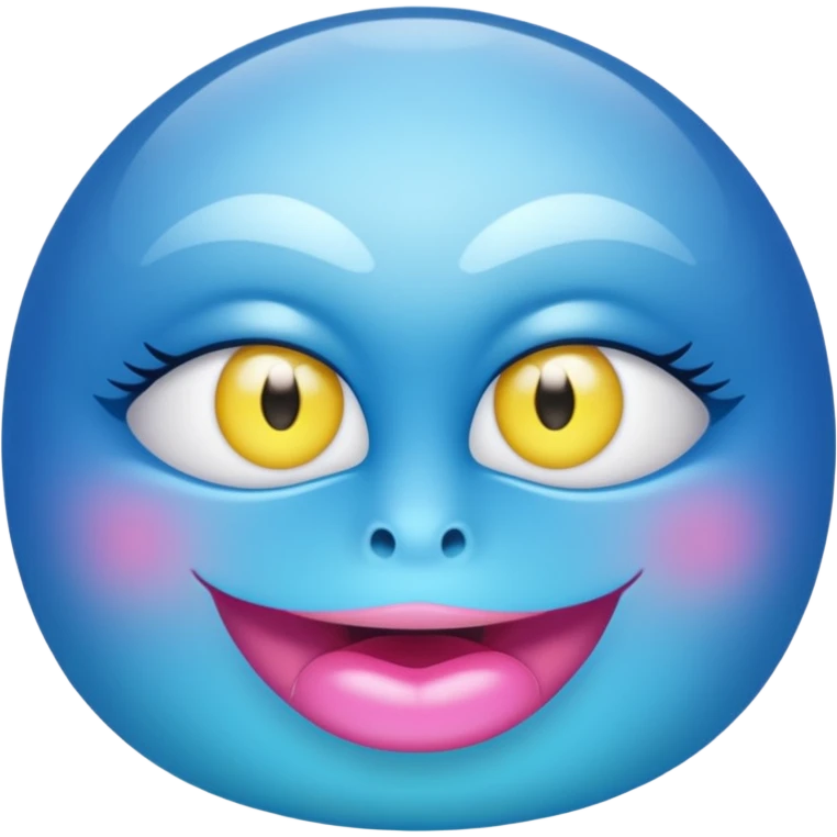 A translucent blue half-sphere with pink lips and two yellow eyes and 8 toes around the bottom emoji