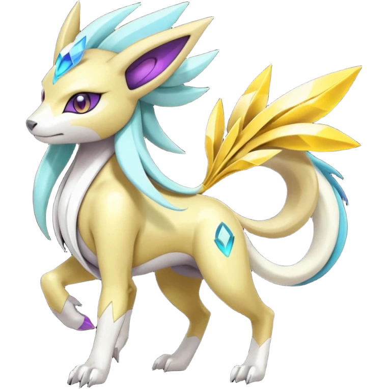 Colorful Futuristic Meloetta-Manectric-Solgaleo-Raikou-Pokémon-Digimon-Fakémon-fusion-hybrid-creature emoji