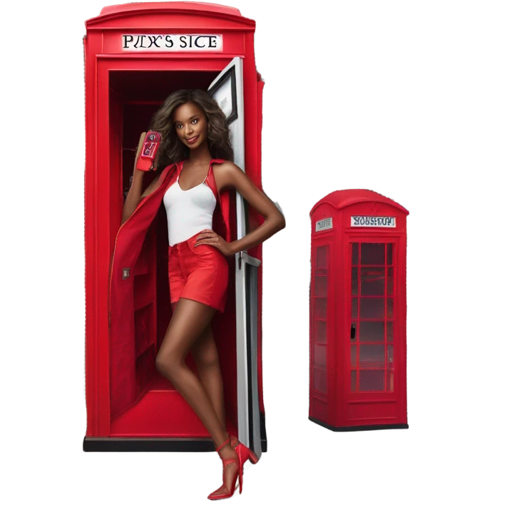 Photo of Victoria secret model posing next to a phone box emoji