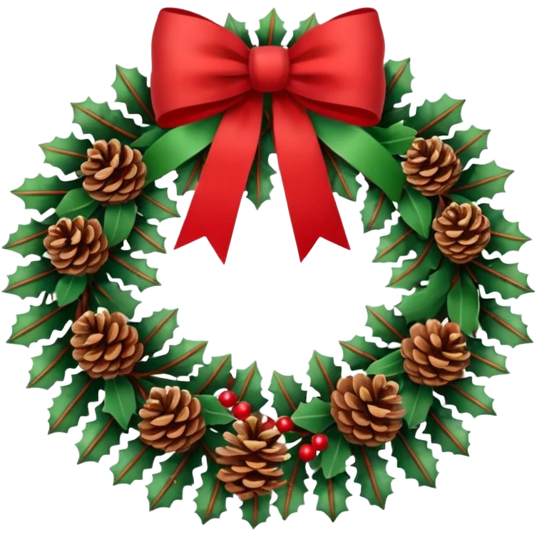 Christmas wreath with extra long bow and pinecones emoji