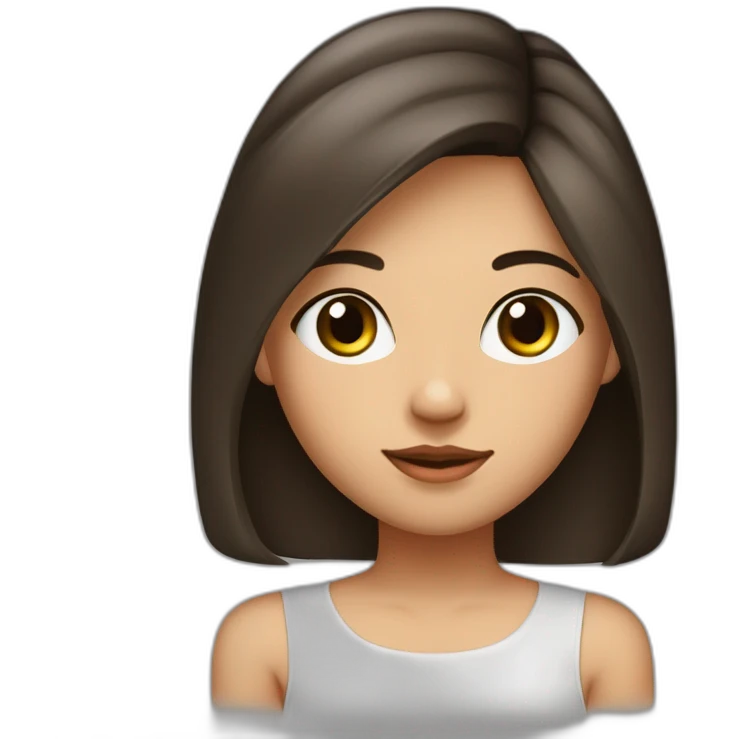 Fille brune ,cheveux lisses détaché vers l'arrière ,long jusque au millieu du dos et volumineux,teint noir, yeux verts visage un peu carré emoji