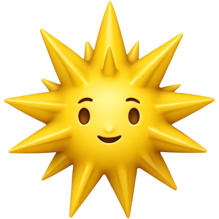 Compact iOS‑style 3D emoji: plain jagged burst (10 spikes), bright yellow, smooth shading, thin darker edge; no characters or pictograms emoji