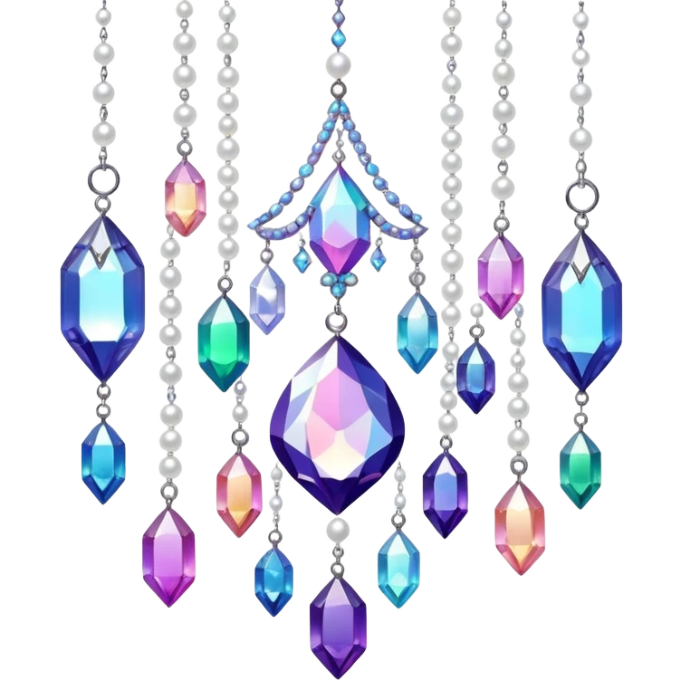 Iridescent big giant glistening glossy sparkly shiny glittery hanging crystals pearls and beads and gemstones decorations emoji