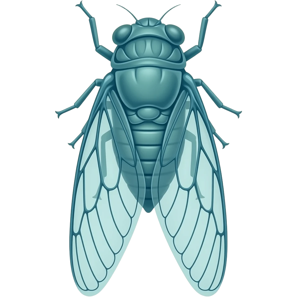Blue and blue and green x-ray of a realistic a cicada; wings spread out emoji