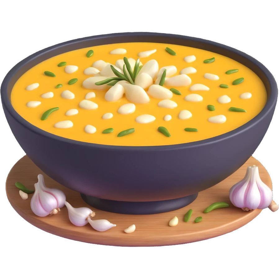 bowl of allioli sauce with garlic cloves emoji