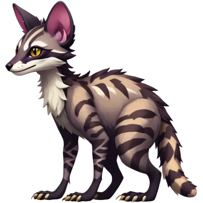 Feral Rare Fantasy dark vibrant Vernid-Sergal-Genet-Trico-species by LiLaiRa, random markings, tufted ears, full body, 4 legs emoji
