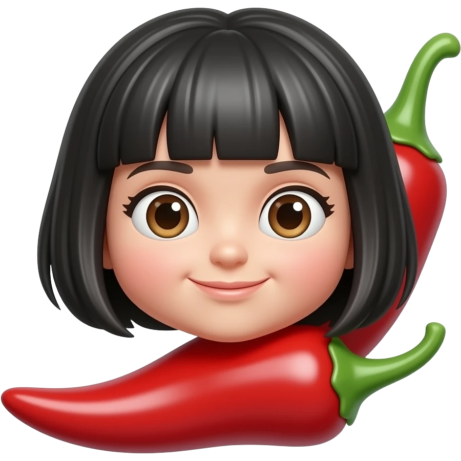 a red chili food with girlish face and black hair feature emoji