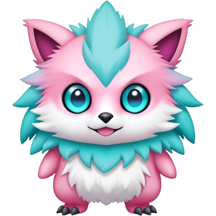 Cute cool edgy kawaii pink-white-turquoise-gradient Digimon-fakemon-creature emoji