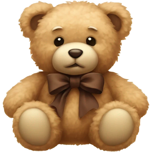 beige fluffy cute teddy bear with brown bow🧸 emoji