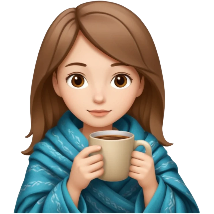 Beige Brown hair Girl drinking coffee, with a cozy blanket and book emoji