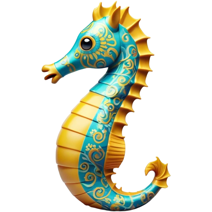 Cinematic Realistic Comical Sea Horse Portrait Emoji, Head tilted dramatically with an exaggeratedly amused expression, featuring a striking, finely detailed body with bold, whimsical patterns and wide, expressive eyes full of playful disbelief, rendered with natural, vibrant hues and realistic texture; high shine, dramatic yet playful, styled with an air of cheeky aquatic mischief, soft glowing outline, capturing the essence of a spirited and over‐the‐top sea horse that looks ready to bob its way into viral fame! emoji