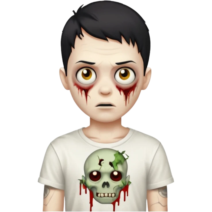 zombie boy with a black short hair and a white t shirt emoji emoji