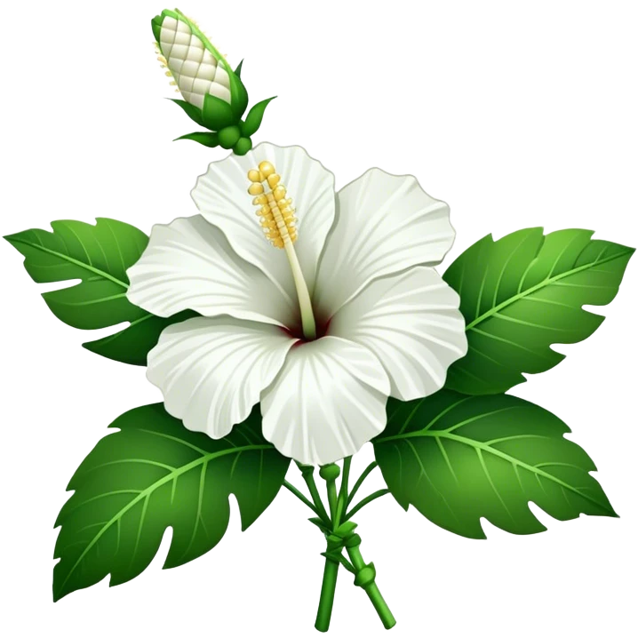 bouquet white Hawaiian hibiscus, luxuriant, stem, leaf, bud emoji